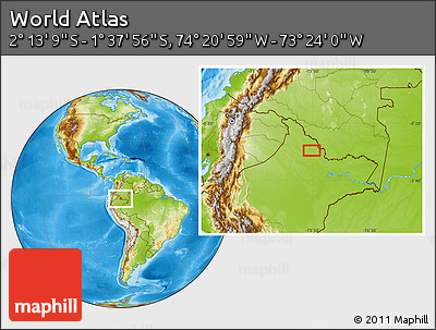 Physical Location Map of the Area around 1° 55' 32" S, 73° 52' 30" W