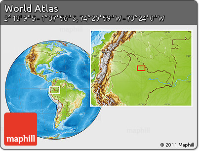 Physical Location Map of the Area around 1° 55' 32" S, 73° 52' 30" W