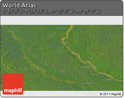 Satellite 3D Map of the Area around 1° 55' 32" S, 74° 43' 29" W