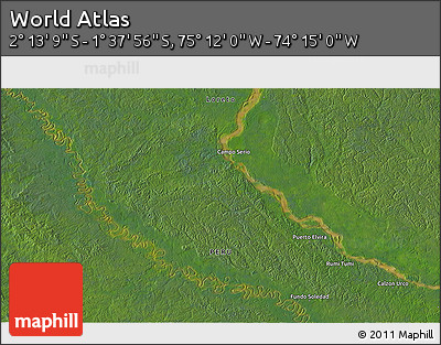 Satellite 3D Map of the Area around 1° 55' 32" S, 74° 43' 29" W