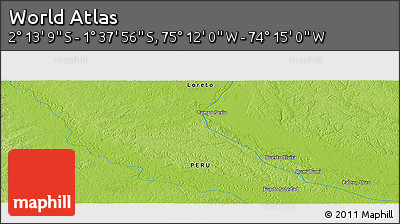 Physical Panoramic Map of the Area around 1° 55' 32" S, 74° 43' 29" W