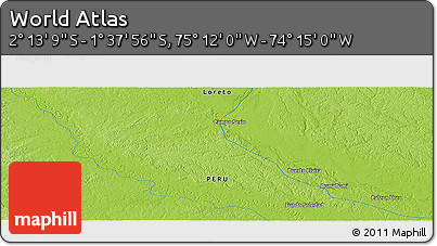 Physical Panoramic Map of the Area around 1° 55' 32" S, 74° 43' 29" W