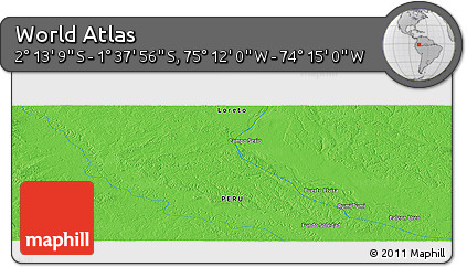 Political Panoramic Map of the Area around 1° 55' 32" S, 74° 43' 29" W