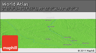 Political Panoramic Map of the Area around 1° 55' 32" S, 74° 43' 29" W