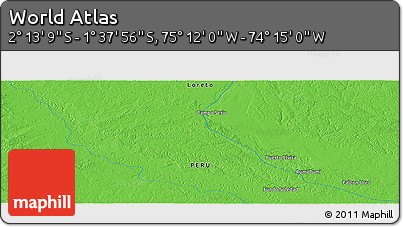 Political Panoramic Map of the Area around 1° 55' 32" S, 74° 43' 29" W