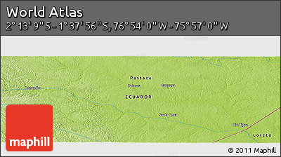 Physical Panoramic Map of the Area around 1° 55' 32" S, 76° 25' 30" W