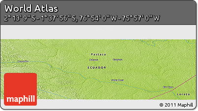 Physical Panoramic Map of the Area around 1° 55' 32" S, 76° 25' 30" W