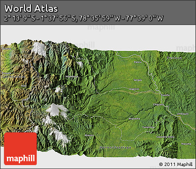 Satellite 3D Map of the Area around 1° 55' 32" S, 78° 7' 30" W