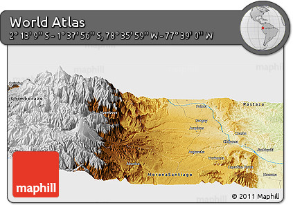 Physical Panoramic Map of the Area around 1° 55' 32" S, 78° 7' 30" W