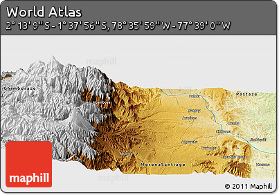 Physical Panoramic Map of the Area around 1° 55' 32" S, 78° 7' 30" W