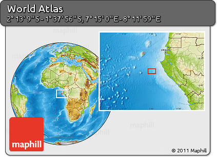 Physical Location Map of the Area around 1° 55' 32" S, 7° 43' 29" E