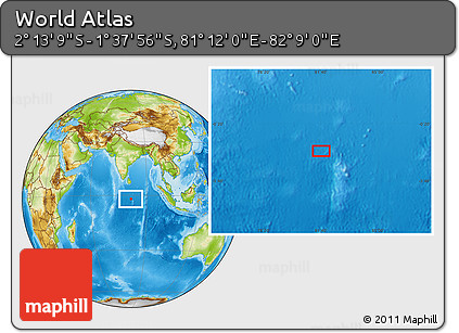 Physical Location Map of the Area around 1° 55' 32" S, 81° 40' 30" E