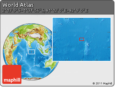 Physical Location Map of the Area around 1° 55' 32" S, 81° 40' 30" E