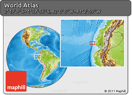 Physical Location Map of the Area around 1° 55' 32" S, 81° 31' 30" W