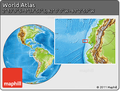 Physical Location Map of the Area around 1° 55' 32" S, 81° 31' 30" W