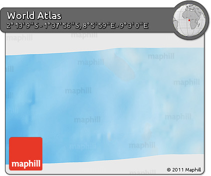 Shaded Relief 3D Map of the Area around 1° 55' 32" S, 8° 34' 29" E