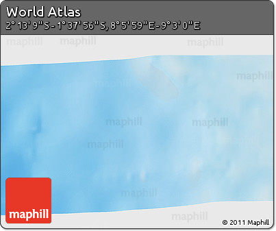 Shaded Relief 3D Map of the Area around 1° 55' 32" S, 8° 34' 29" E