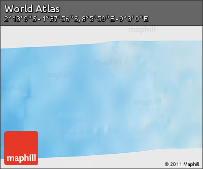Shaded Relief 3D Map of the Area around 1° 55' 32" S, 8° 34' 29" E