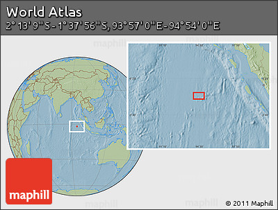 Savanna Style Location Map of the Area around 1° 55' 32" S, 94° 25' 30" E, hill shading