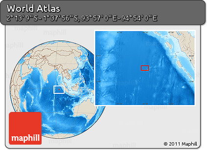 Shaded Relief Location Map of the Area around 1° 55' 32" S, 94° 25' 30" E