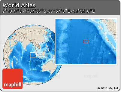 Shaded Relief Location Map of the Area around 1° 55' 32" S, 94° 25' 30" E