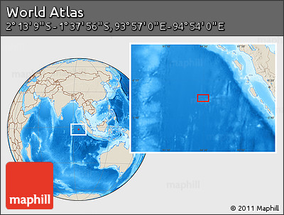 Shaded Relief Location Map of the Area around 1° 55' 32" S, 94° 25' 30" E