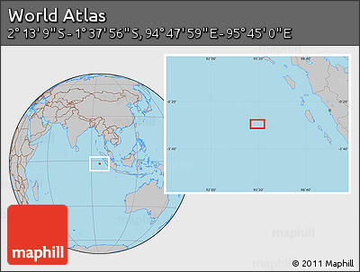 Gray Location Map of the Area around 1° 55' 32" S, 95° 16' 30" E