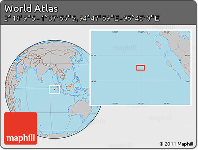 Gray Location Map of the Area around 1° 55' 32" S, 95° 16' 30" E