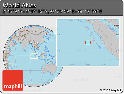 Gray Location Map of the Area around 1° 55' 32" S, 97° 49' 29" E