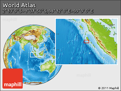 Physical Location Map of the Area around 1° 55' 32" S, 98° 40' 30" E