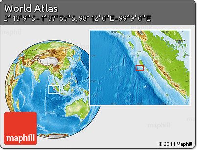 Physical Location Map of the Area around 1° 55' 32" S, 98° 40' 30" E
