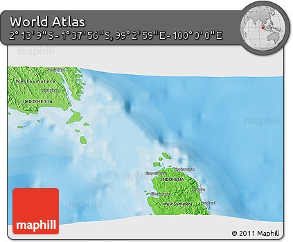 Political 3D Map of the Area around 1° 55' 32" S, 99° 31' 30" E