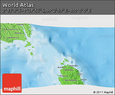 Political 3D Map of the Area around 1° 55' 32" S, 99° 31' 30" E