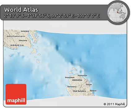 Shaded Relief 3D Map of the Area around 1° 55' 32" S, 99° 31' 30" E