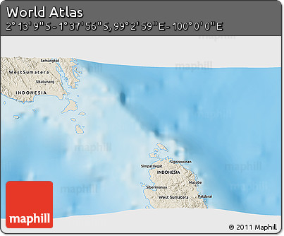 Shaded Relief 3D Map of the Area around 1° 55' 32" S, 99° 31' 30" E