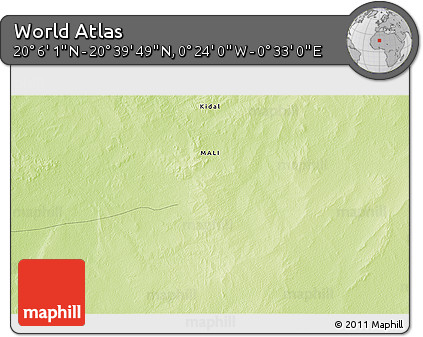 Physical 3D Map of the Area around 20° 22' 55" N, 0° 4' 30" E