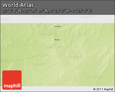Physical 3D Map of the Area around 20° 22' 55" N, 0° 4' 30" E