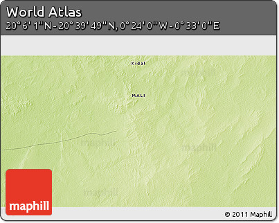 Physical 3D Map of the Area around 20° 22' 55" N, 0° 4' 30" E