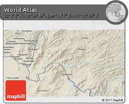 Shaded Relief 3D Map of the Area around 20° 22' 55" N, 100° 22' 30" E