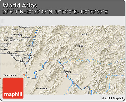 Shaded Relief 3D Map of the Area around 20° 22' 55" N, 100° 22' 30" E