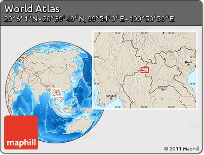 Shaded Relief Location Map of the Area around 20° 22' 55" N, 100° 22' 30" E