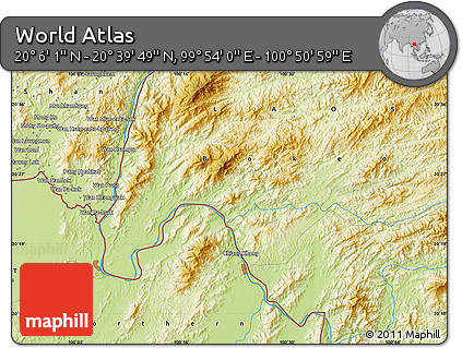Physical Map of the Area around 20° 22' 55" N, 100° 22' 30" E