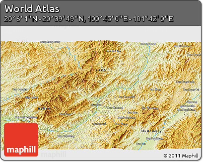 Physical 3D Map of the Area around 20° 22' 55" N, 101° 13' 29" E