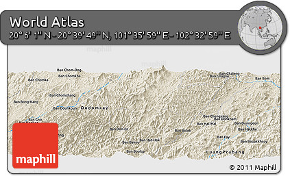 Shaded Relief Panoramic Map of the Area around 20° 22' 55" N, 102° 4' 29" E