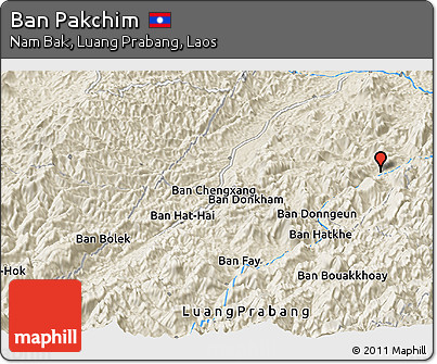 Shaded Relief Panoramic Map of Ban Pakchim