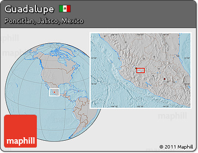 Gray Location Map of Guadalupe, hill shading