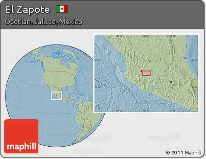 Savanna Style Location Map of El Zapote, hill shading