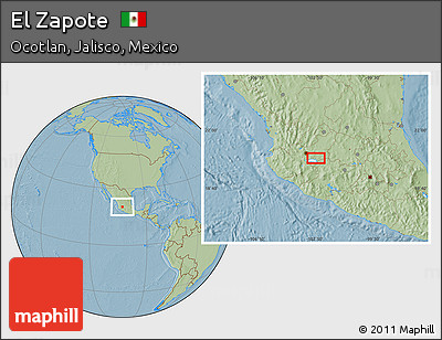 Savanna Style Location Map of El Zapote, hill shading