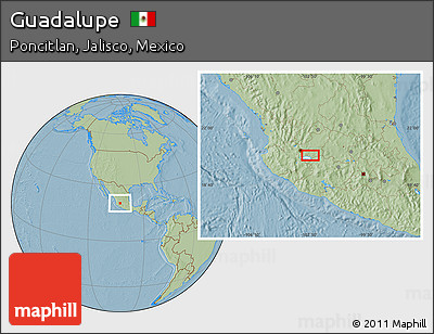 Savanna Style Location Map of Guadalupe, hill shading