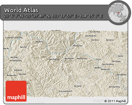 Shaded Relief 3D Map of the Area around 20° 22' 55" N, 103° 46' 30" E